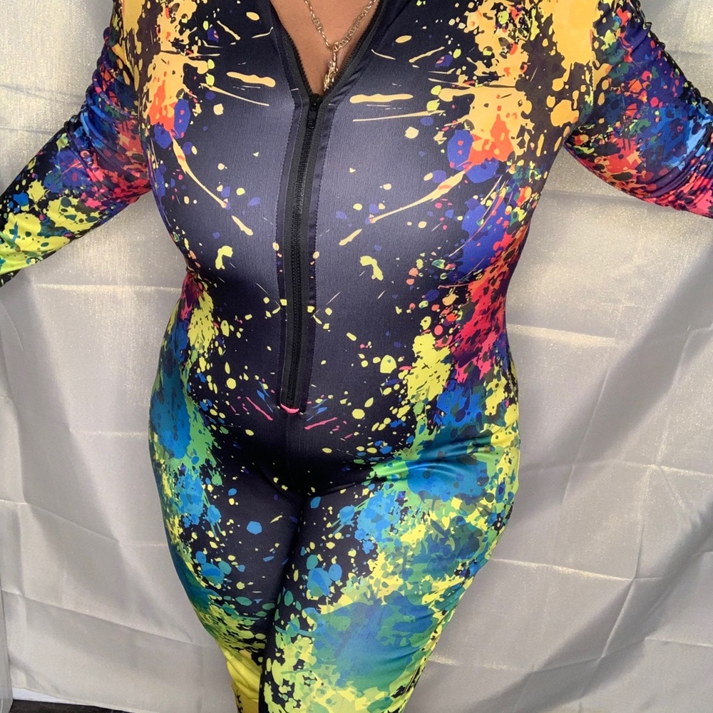 🛑SOLD🛑 Paint Splattered Print One Piece Jumpsuit NWOT